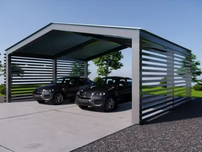 Modern Double Car Carport  Steel Frame Shelter Low-poly 3D model