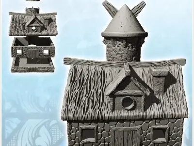 Medieval stone windmill with annexed tower and floor 24 - Mediev 3D print model