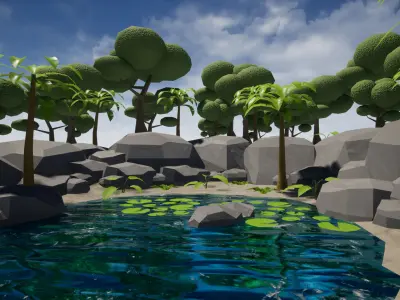 game ready Oasis Lake 3D Model Low-poly 3D model