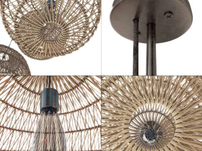 Lamp wood rotang wicker Sphere 3D model