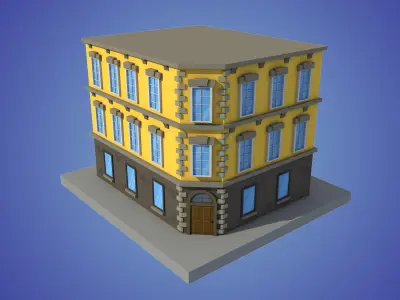 cartoon building 2 low poly Low-poly 3D model
