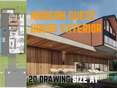 Modern Guest House Exterior Scene - kitchen bedroom furniture  3D model