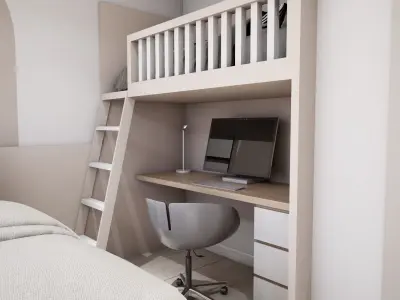 Living Room - Kitchen and bedroom 3D model