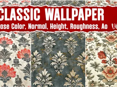 Classic Wallpaper VOL03 4K Seamless PNG PBR Textures Texture