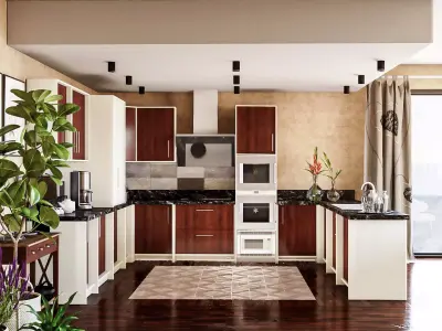 Modern living room and kitchen 3D model