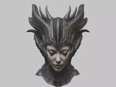 Alien Fantasy HR Giger Woman Scifi Head Bust  Low-poly 3D model