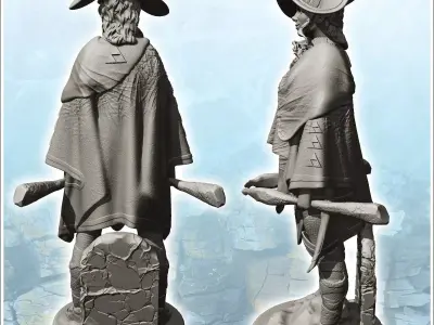 Armed gentleman with cape and pointed hat 16  - Medieval Fantasy 3D print model