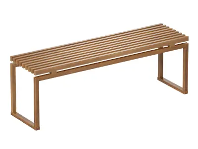 Wooden slatted bench made of light and dark wood 3D model