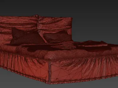 Bed with wooden floors 3D model
