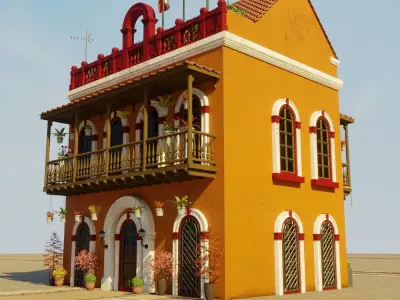 SOUTH AMERICAN BUILDING 006 Low-poly 3D model