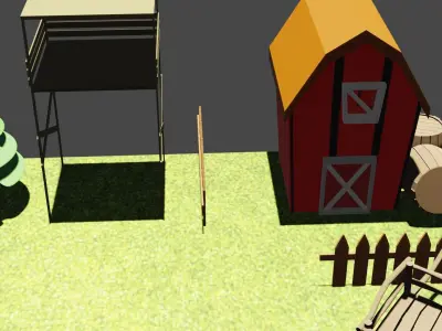 Low poly 3D model of a village Low-poly 3D model