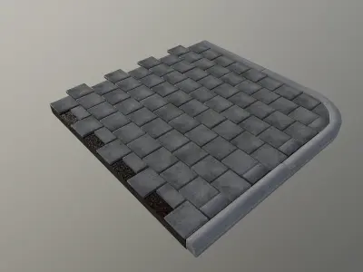 Pedestrian Sidewalk and Curbs Kit Low-poly 3D model