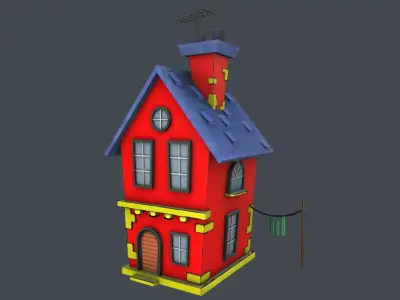 Stylized Rural Brick House Low-poly 3D model
