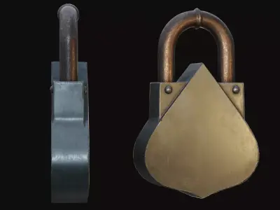 Fantasy Padlock with Key 3 - Game Ready Asset Low-poly 3D model
