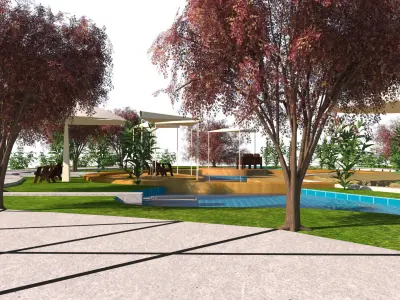 Riverbank park Low-poly 3D model