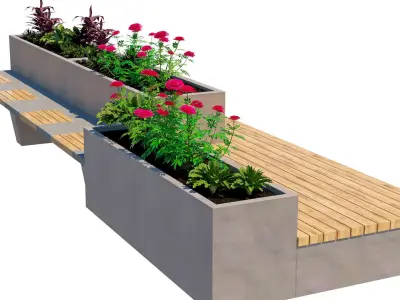Modular Concrete Planter Bench Low-poly 3D model