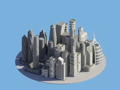 Cartoon Buildings Low-poly 3D model get