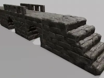 Stair Set block of stone Low-poly 3D model