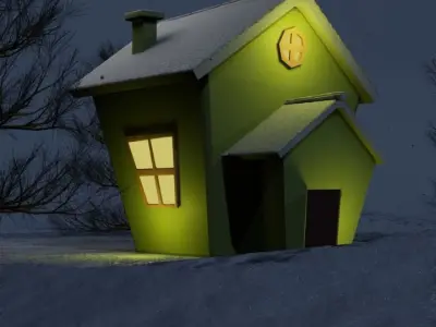 Snowfall in winter time on snow house Low-poly 3D model