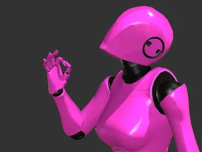 Female Robot Rigged Low-poly 3D model