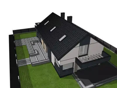 Modern Suburban House 3D Model  Anthracite  3D model