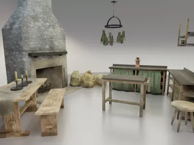 Rustic Kitchen Furniture set 3D Model Pack