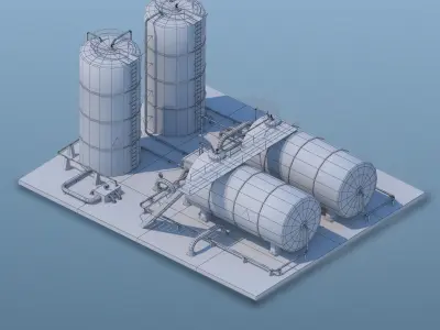 Oil Refinery Factory Low-poly 3D model