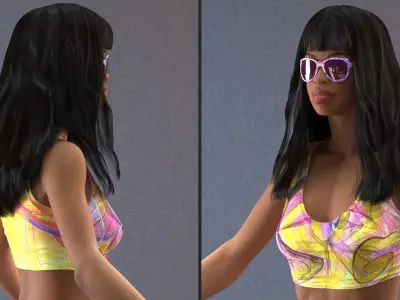Beach Style Teenage Light Skin Black Girl Rigged 3D model