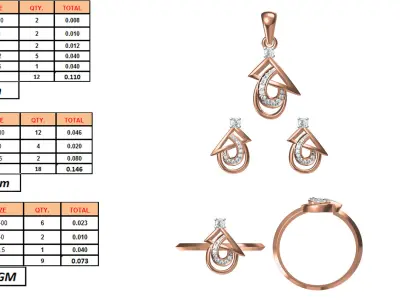 Light wt Ring Earrings Pendant set 3dm stl 1-render details 3D print model