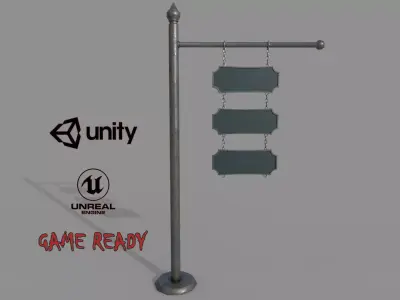 Metal Chain PBR Signboard Low-poly 3D model