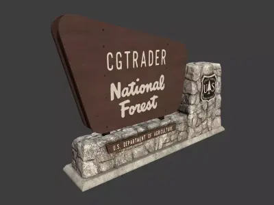 National Forest Stone Sign Low-poly 3D model