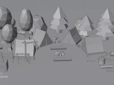Stylized Camp 3D Model - Low Poly Game Asset Pack Low-poly 3D model