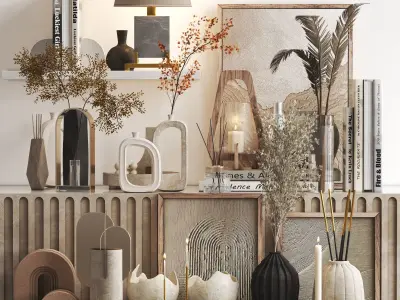 Decorative Set Collection items on shelf 3D Model Pack