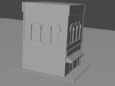 Building low poly brick with clock on top Low-poly 3D model