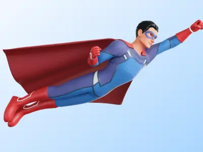 Cartoon Superhero Man Rigged Low-poly 3D model