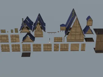 Medieval  Modular Building  Low-poly 3D model
