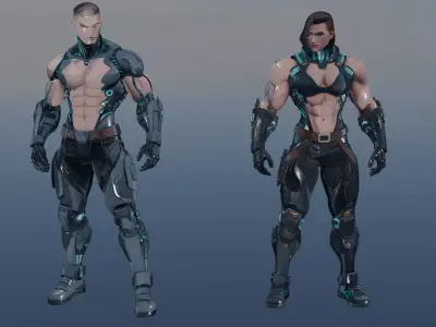 Cyber Vanguard Operatives  Male Female Sci Fi Character Pack Low-poly 3D model