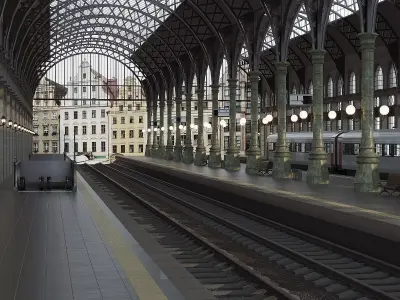 Train Station Low-poly 3D model