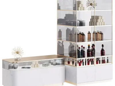 Retail unit with display case and shelving Marble and Brass 3D model