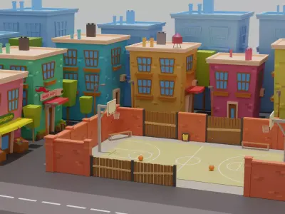 Street Basketball Court Low Poly Low-poly 3D model