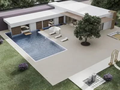  3d Modern Villa Ready Scene With All Settings Low-poly 3D model