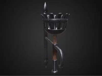 Torch iron candle holder with handle Low-poly 3D model