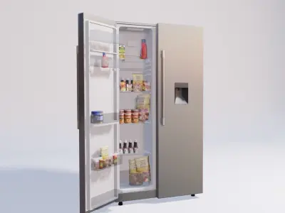 double door fridge with food items 3D model