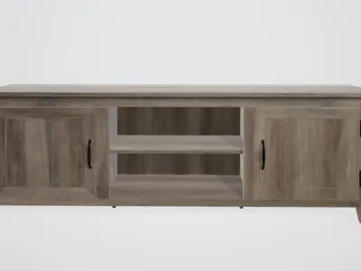Gray Wash Wood Grooved Door TV Stand 3D model