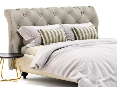  Double Bed With Upholstered And Smooth Headboard Dorian 3D model