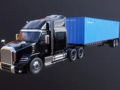  Generic Semi Truck with ISO Shipping Container Trailer 