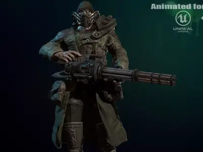 mutant with a machine gun Low-poly 3D model