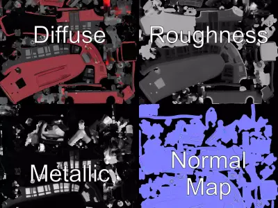 Crimson Bus model pack Low-poly 3D model