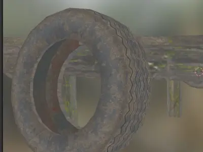 wood dock and tire Low-poly 3D model