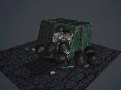 Garbage Collection with Trash Container Low-poly 3D model